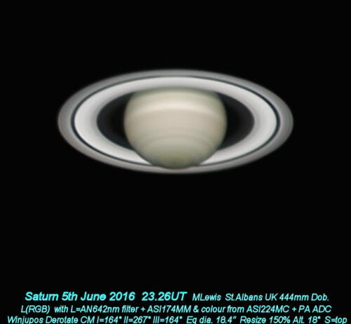 Saturn 5th June 2016 L(IR)RGB - 2 nights after opposition